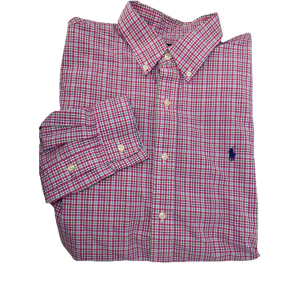Ralph Lauren Men's XL Classic Fit Pink Purple Green Plaid Button Down Shirt
